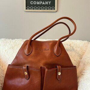 Dooney & Bourke Brown Leather Double Pocket Triangle Shopper Tote Bag